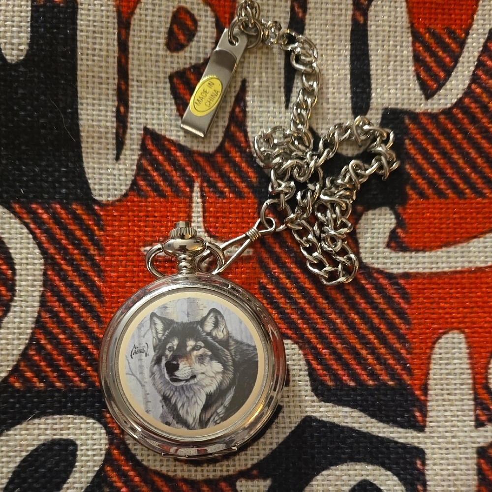 Silver Wolf Pocket Watch Necklace